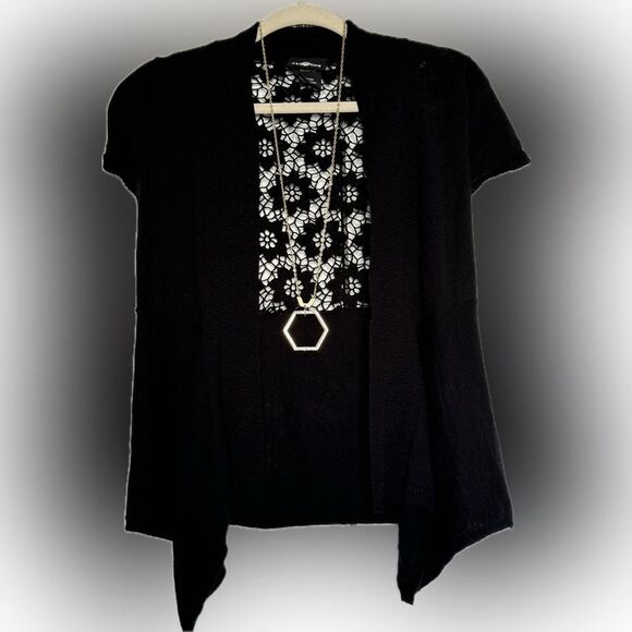 It’s Our Time short sleeve open-front black cardigan with floral detailing! - Picture 2 of 10